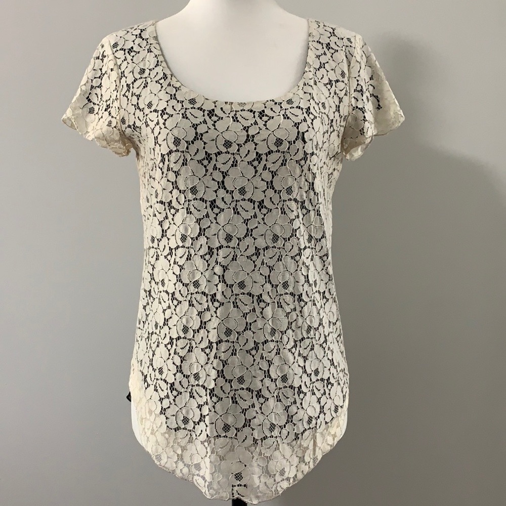 Aritzia Talula Lined Lace Contrast Short Sleeve Top